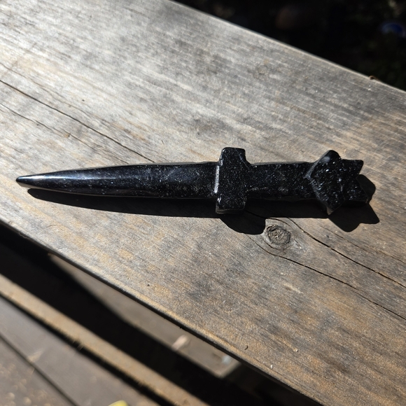 Obsidian hand carved star ceremonial dagger 6" - Picture 3 of 8